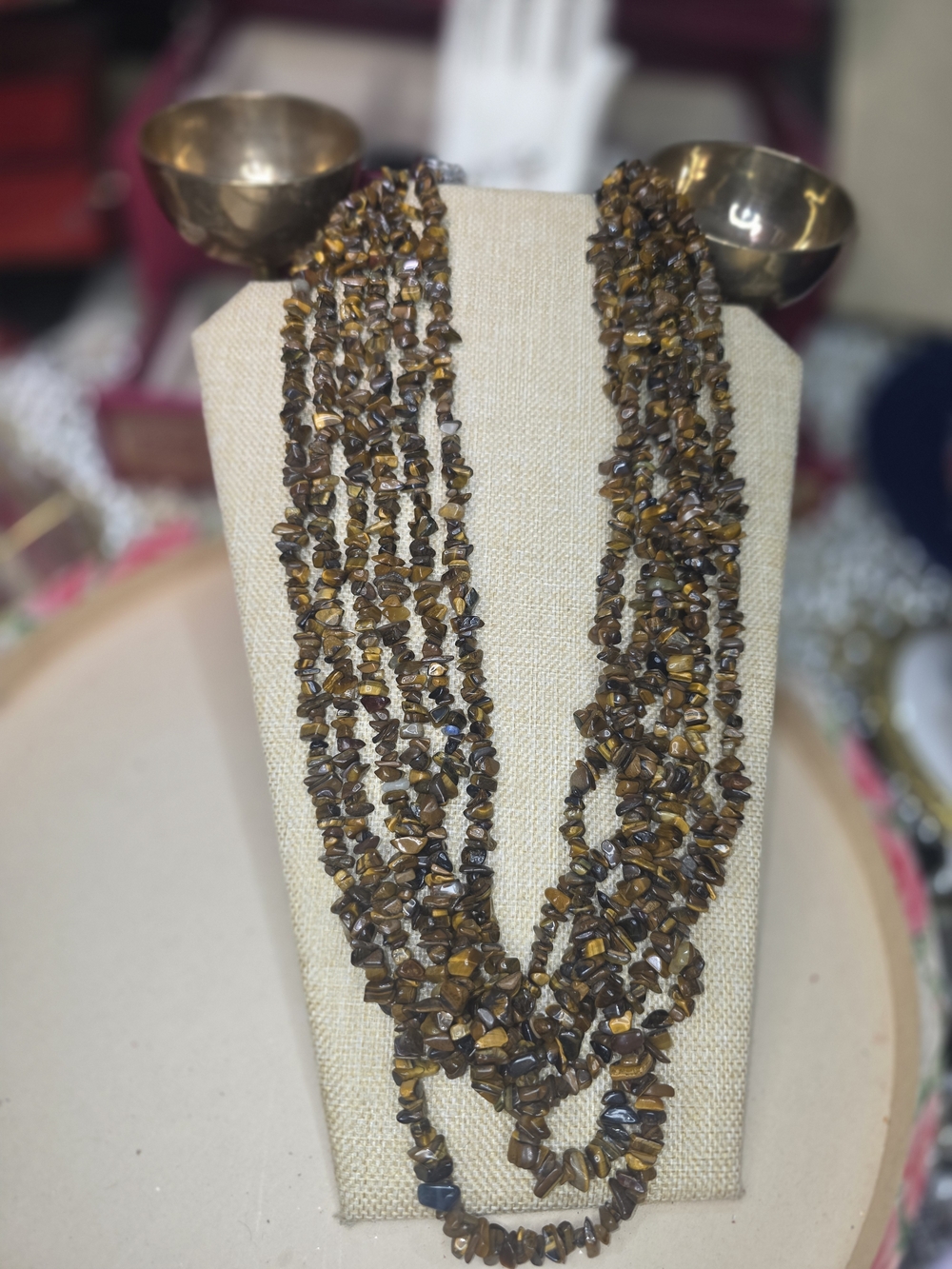 Multi-Strand Tiger Eye Chip Necklace - Brown